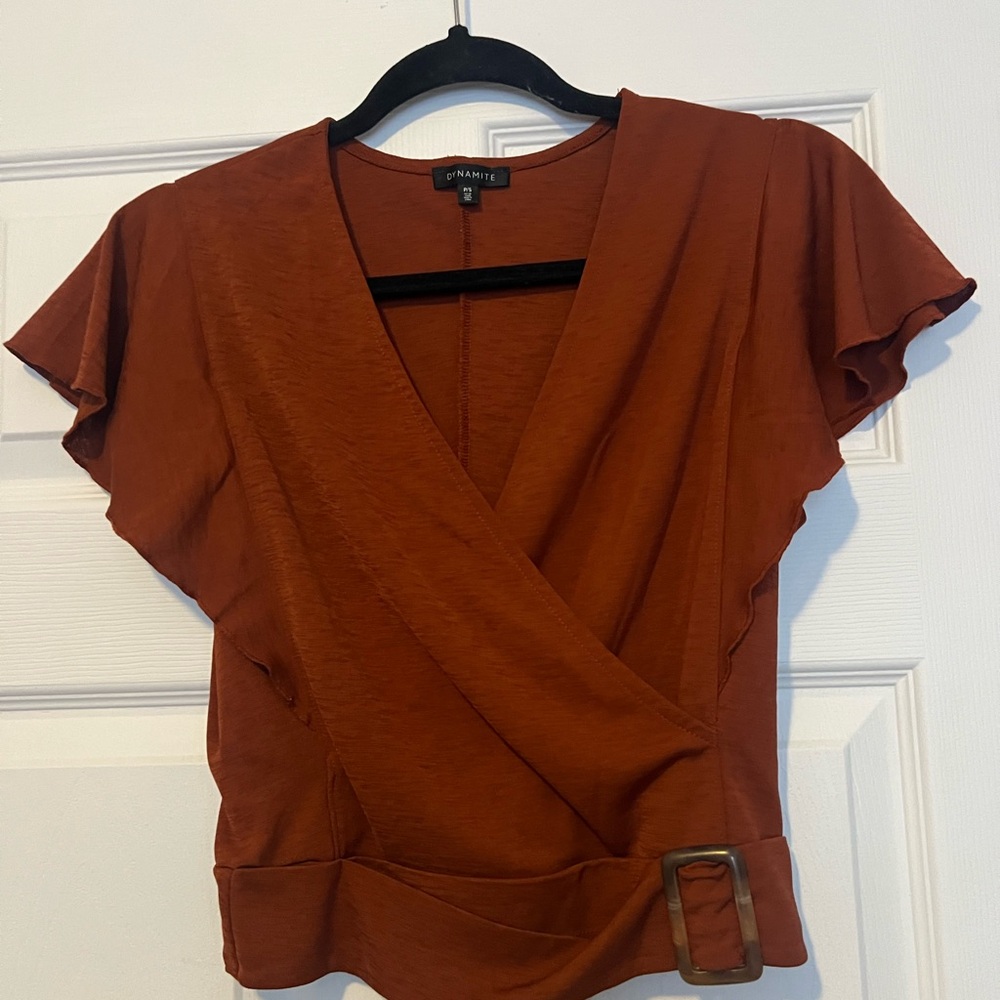 Dynamite Terracotta Wrap Blouse Size Small